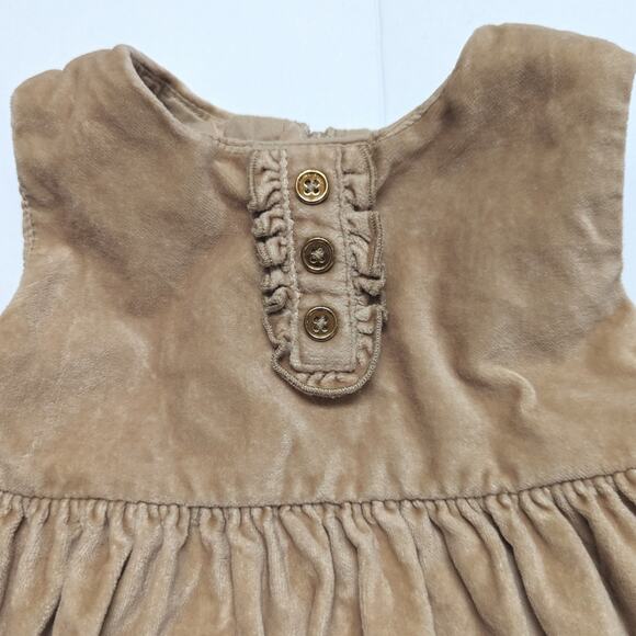 Baby Gap Dress Girls Sz 3-6m Tan Velvet Holiday Tiered Beige Ruffle - Picture 2 of 6